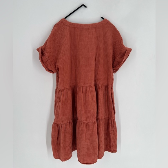 Madewell Lightspun Cuff Sleeve Button Front Tiered Mini Dress In Salvaged Barn - Picture 7 of 7